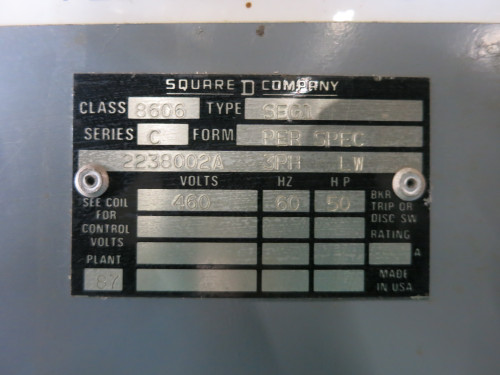 Square D Size 3 50 HP Autotransformer Motor Starter Reduced Voltage 8606 460V (DW7038-2)