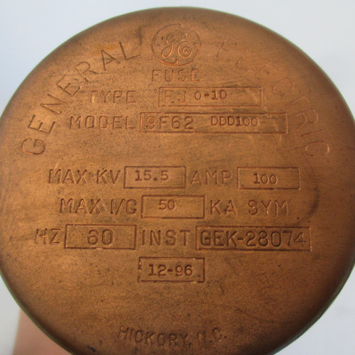 GE 9F62DDD100 Current Limiting Fuse Type EJO-1 Size D 15.5 Max KV 100 Amp (AH0518-1)