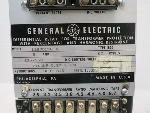 GE 12BDD15B1A Differential Relay Transformer Protection Harmonic BDD (No Case) (DW7091-4)