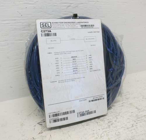 NEW Schweitzer Engineering C273A-065 Data Cable 65ft DB9-DB9 Male SEL 65' 22AWG (DW7120-2)