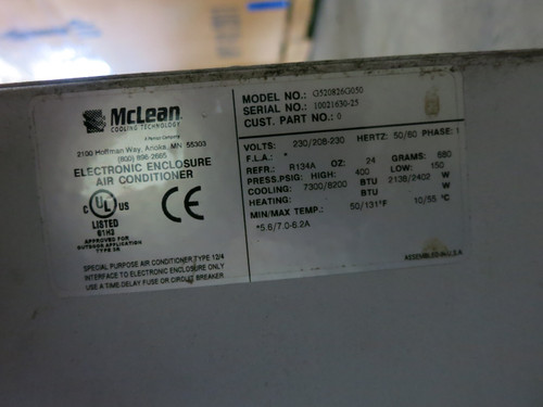 McLean G520826G050 Electronic Enclosure Air Conditioner 7300/8200 BTU 230V 1PH (DW7129-1)