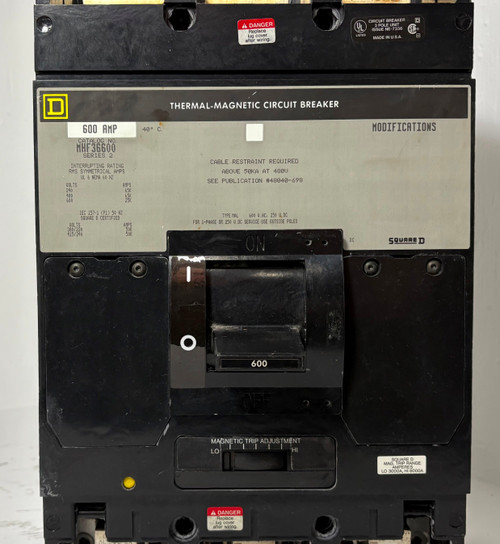 Square D MHF36600 600A Circuit Breaker Type MAL 480/600V 3 Pole 600 Amp (EM5463-1)