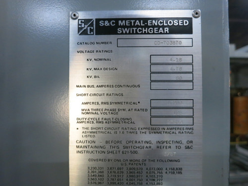 S&C 5 kV 200A Fusible Load Interrupter Switch 200 Amp 255410R1 Mini-Rupter 4160V (DW7162-1)