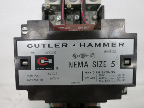 Cutler Hammer A10GN0 Size 5 Motor Starter 120V Coil 3PH A10GNO 42-2807-3 270A A1 (DW7166-1)