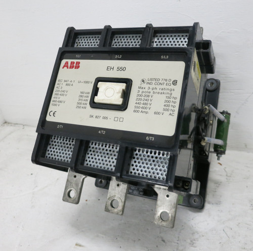 ABB EH550C-QL Motor Contactor EH-550 800A 400 HP @ 480V 125 VDC Coil EH550 SK827 (DW7178-1)