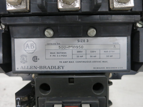 Allen Bradley 500-DOD950 Size 3 Motor Contactor 120V Coil 5P 599-P3A 500-D0D950 (DW7192-4)