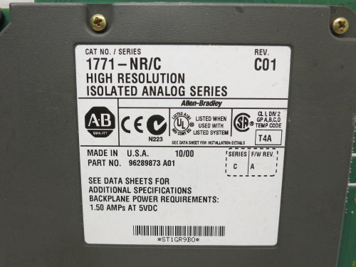 Allen Bradley 1771-NR Ser C Rev C01 FW A High Resolution Isolated Analog I/O PLC (DW7210-2)