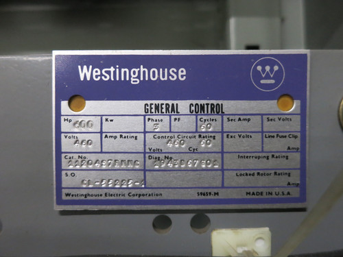 Westinghouse Size 7 Contactor 1200A Combo Box 600 HP 460V 461A757G03 1200 Amp (DW7266-1)