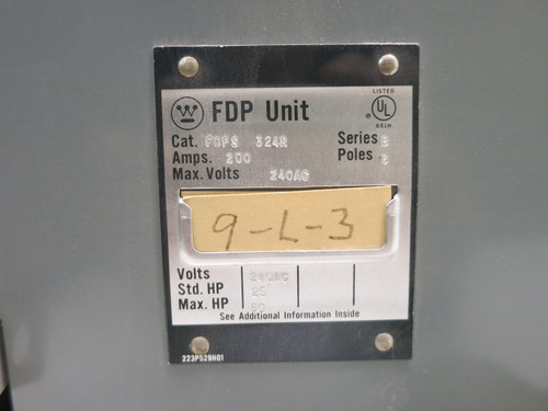 Westinghouse FDPS324R 200A 240V Fusible Panelboard Switch FDP 200 Amp w Hardware (DW7311-19)