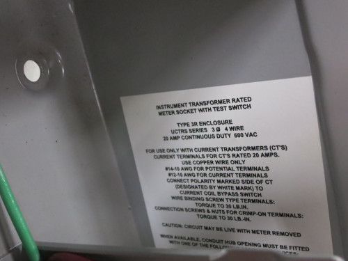 NEW Milbank UCTRS 20A Instrument Transformer Rated Meter Socket Test Switch 3R (DW7317-1)