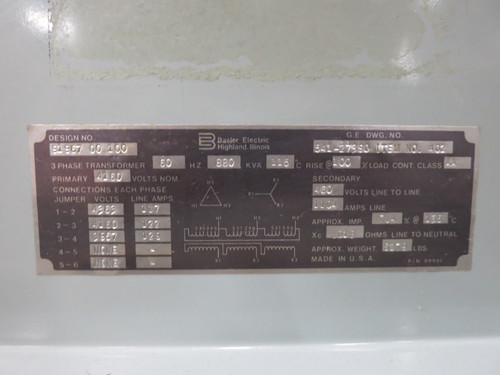 Basler 880 kVA 4160 Delta to 460Y V 3PH Dry Type Transformer 4160V - 460 V (DW7318-1)