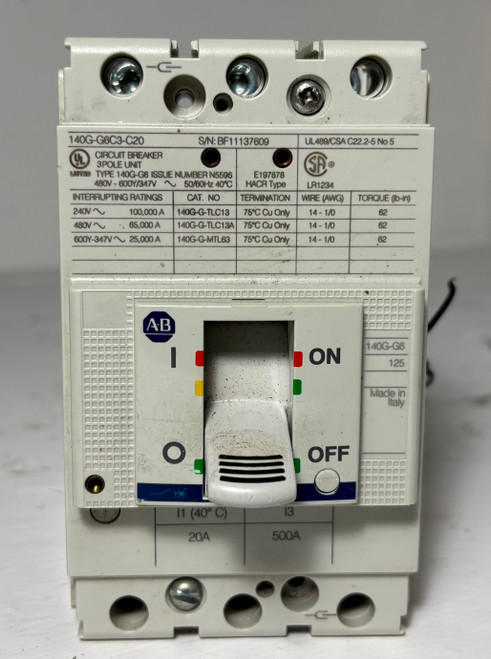 Allen Bradley 140G-G6C3-C20 20A Circuit Breaker 140G-G6 480V 140GG6C3C20 20 Amp (EM5516-2)