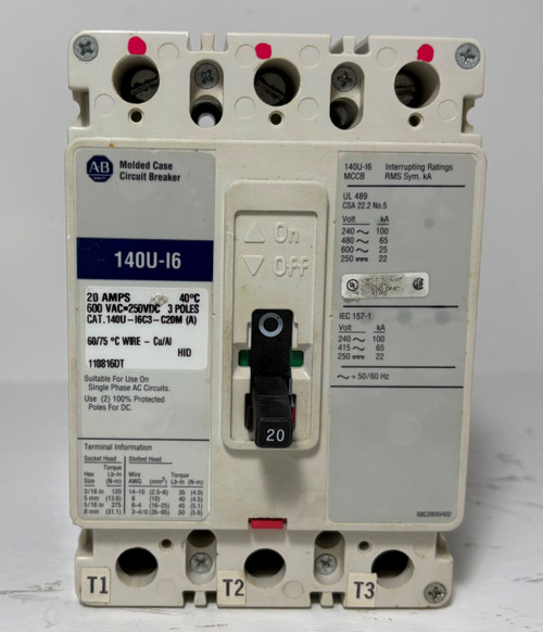 Allen Bradley 140U-I6 20A Circuit Breaker 480/600V 3P 140U-I6C3-C20 20 Amp (EM5518-1)