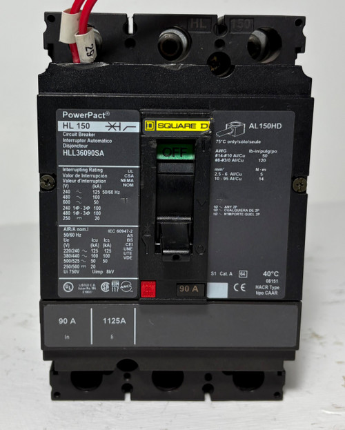 Square D HLL36090SA 90A PowerPact Circuit Breaker w/ 120V Shunt HL 150 3P 90 Amp (EM5521-2)