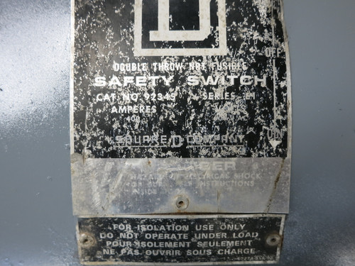 Square D 92345 400A 600V Double Throw Safety Switch Manual Transfer 400 Amp E1 (DW7347-1)