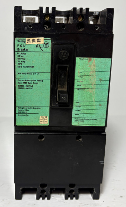 Westinghouse FCL3070L 70A Current Limit-R Circuit Breaker 480V 3P FCL 70 Amp (EM5548-1)