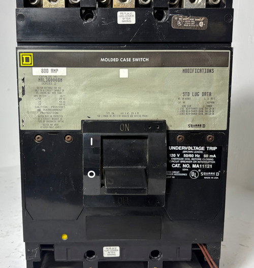 Square D MAL360008M 800A Molded Case Switch w/ UVR 600V 3 Pole Type MA 800 Amp (EM5567-6)