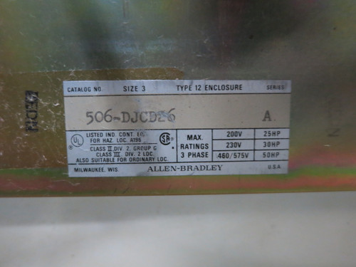 Allen Bradley Size 3 Reversing Starter 100A Fusible Combo Box 100 Amp 505-DOD 12 (DW7423-1)