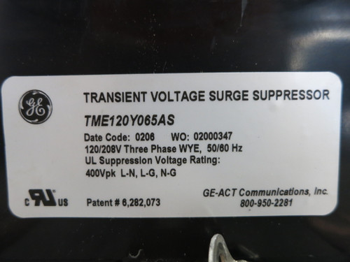 GE TME120Y065AS Transient Voltage Surge Suppressor 120/208V 3PH TVSS (DW7450-1)