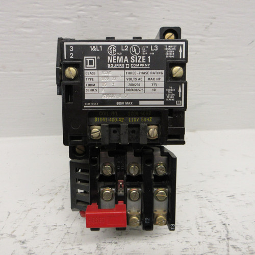 Square D 8536SCO3 Size 1 Starter 120V Coil 10HP 8536SC03 Form BS Series B 600VAC (AH0652-10)