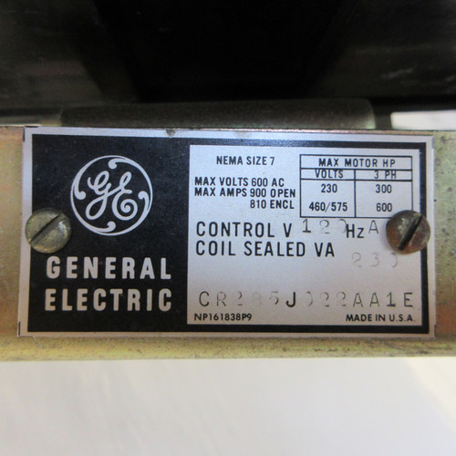 General Electric GE CR285J022AA1E Size 7 Motor Contactor 600HP 600V 3PH 3P 900A (AH0669-1)