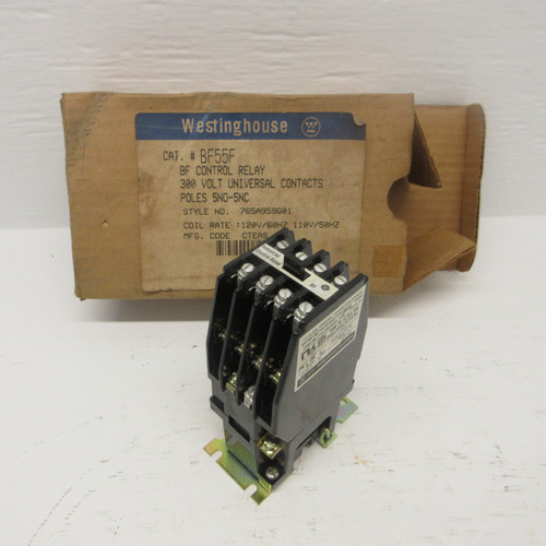 NEW Westinghouse BF55F Industrial Control Relay 300VAC 5NO-5NC 120V Coil NIB (AH0689-1)