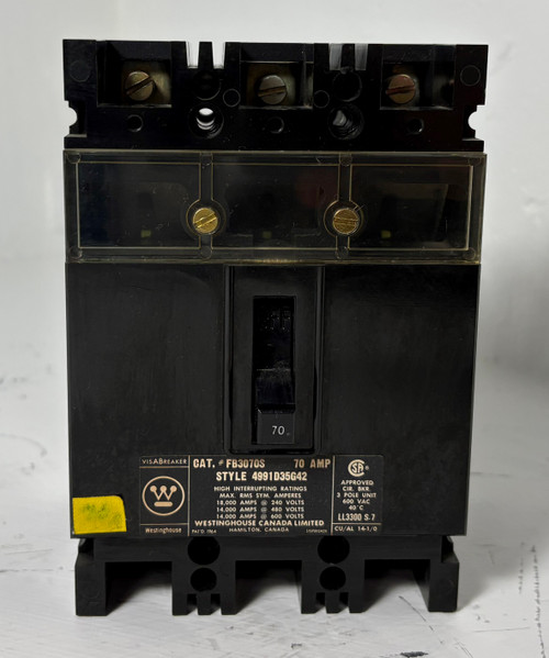 Westinghouse FB3070S 70A VisABreaker Circuit Breaker 3P 600V FB3070 70 Amp (EM5615-2)