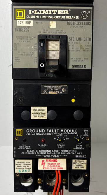 Square D I-Line IK36125G 125A Circuit Breaker 3P 125 Amp Ground Fault GFM250KKZ3 (EM5616-1)