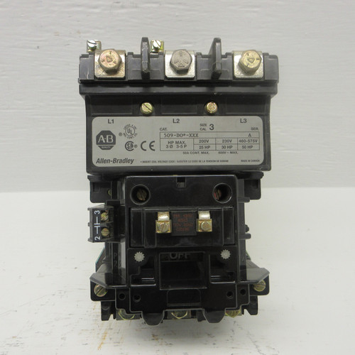Allen Bradley 509-DO*-XXX Size 3 Motor Contactor 120V Coil 90A 50HP 509-D0*-XXX (AH0701-1)