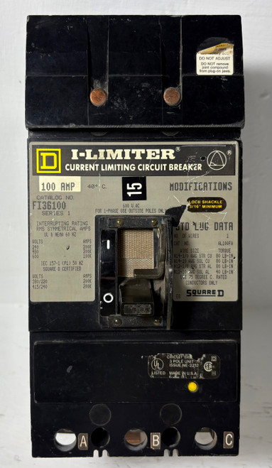 Square D I-Line FI36100 100A I-Limiter Circuit Breaker 480/600V 3 Pole 100 Amp (EM5625-3)