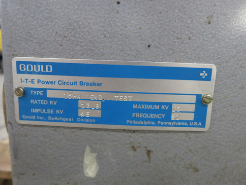 ITE Gould 15HK Ground Test Device Power Circuit Breaker 15 kV 13.5 kV Switchgear (DW7494-1)