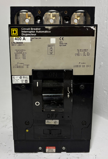 Square D LHL36400 400A Circuit Breaker Type LAL 480/600V 3 Pole 400 Amp HACR (EM5633-1)
