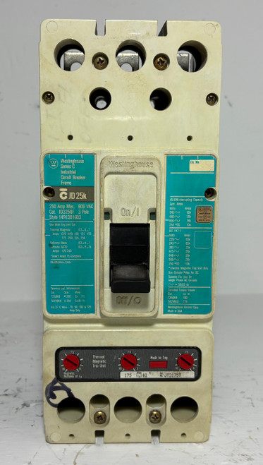Westinghouse JD3250F 250A Circuit Breaker Matte Blue w/ 175 Amp Trip 3P JD3175 (EM5636-1)