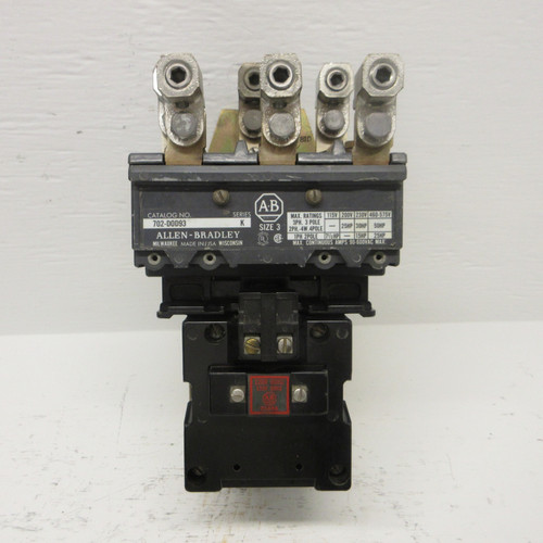 Allen Bradley 702-DOD93 NEMA Size 3 Contactor 90AMP 600VAC Series K 702-D0D93 AB (AH0721-3)