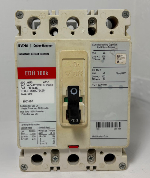Eaton EDH3200 200A Circuit Breaker Glossy Red 240 VAC 3P  200 Amp Cutler-Hammer (EM5638-1)