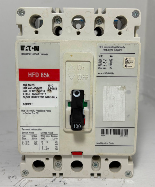 Cutler Hammer HFD3100BP10 100A Circuit Breaker Glossy Red 600V HFD3100 100 Amp (EM5643-2)