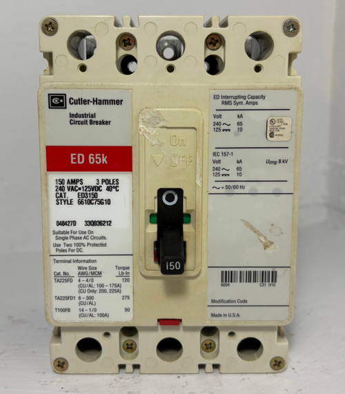 Cutler Hammer ED3150 150A Circuit Breaker Glossy Red 240V ED3150L 150 Amp flaw (EM5641-1)