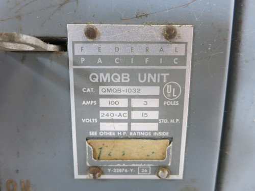 FPE QMQB1032 100A 240V QMQB Fusible Panel Board Switch 100 Amp QMQB-1032 Unit (DW7582-2)
