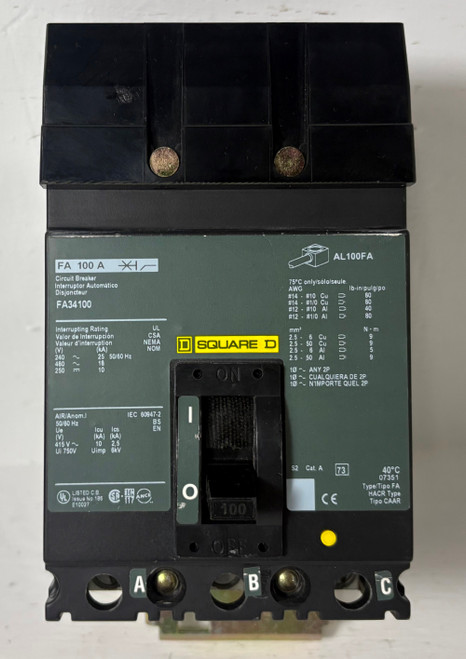 Square D I-Line KH36125 125A Circuit Breaker 480/600V 3 Pole Type KA 125 Amp (EM5672-1)