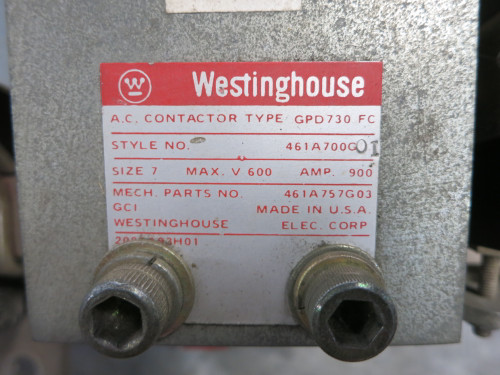 Westinghouse GPD730FC Size 7 Motor Contactor 900A 600V 461A700G01 GPD-730 480V (DW7592-1)