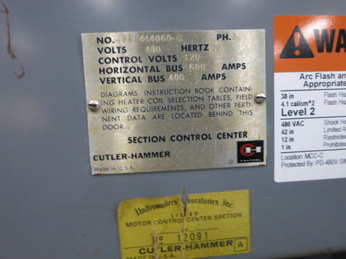 F10 Unitrol 600/400A 5x Section MCC Motor Control Center 480V 3PH 600A 400 Amp (DW7483-1)