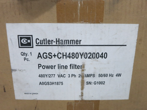 NEW Eaton AGS+CH480Y020040 Aegis Power Line Filter Surge Suppressor 480Y/277 20A (DW7605-1)