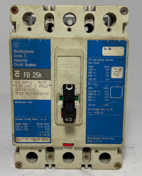 Westinghouse FD3060 60A Circuit Breaker Matte Blue 600V 3P FD3060L 60 Amp (EM5687-1)