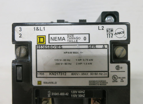 NEW Square D 8536SBO1ES Size 0 Motor Contactor 120V Coil 1.6-2.5 LR3D07L Ovl 2P (DW7652-2)
