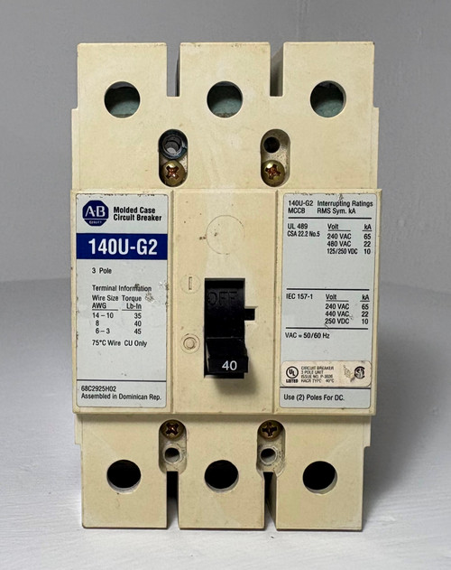 Allen-Bradley 140U-G2 40A Circuit Breaker 480V 3P 140UG2 40 Amp A-B HACR (EM5696-3)