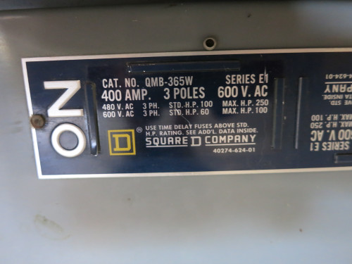Square D QMB-365W 400A 600V Fusible Panelboard Switch QMB365W 400 Amp Fused E1 (DW7675-3)