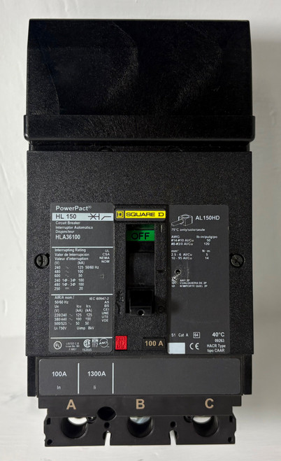 Square D I-Line HLA36100 HL 150 Amp PowerPact Circuit Breaker w/ 100A Trip HL150 (EM5700-1)