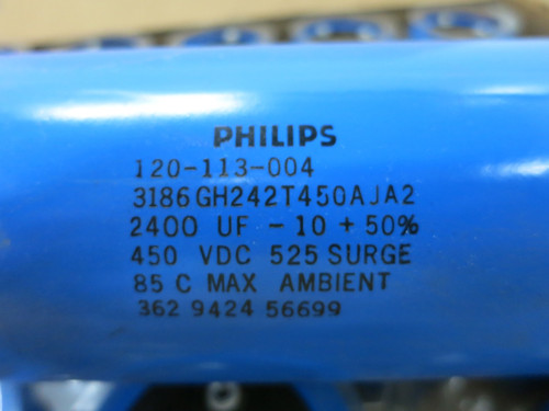 Philips 120-113-004 Capacitor 2400 uF 450VDC 3186GH242T450AJA2 (BOX OF 20) (DW7680-1)