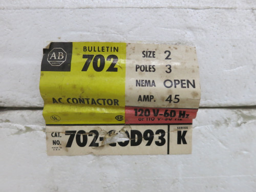 NEW Allen Bradley 702-COD93 Size 2 Motor Contactor 120V Coil 25 HP 45A 702-C0D93 (DW7693-1)