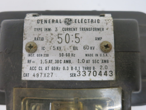 GE 497X27 Current Transformer Type JKM-3 Ratio 50:5 Amp JKM3 CT General Electric (DW7702-3)